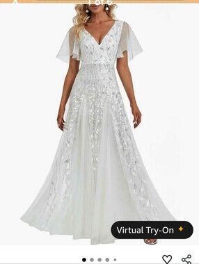 Ever Pretty Ivory Sequin Leaf Bridal Gown with Sheer Flutter Sleeves